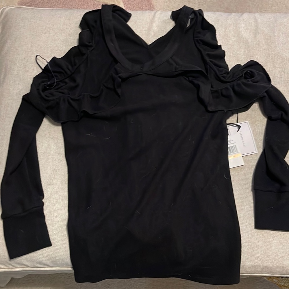 Black ruffle cold shoulder sweater